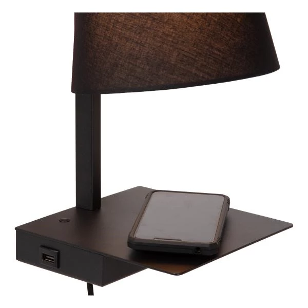Lucide GREGORY - Bedside lamp - With USB charging point - Black - detail 3